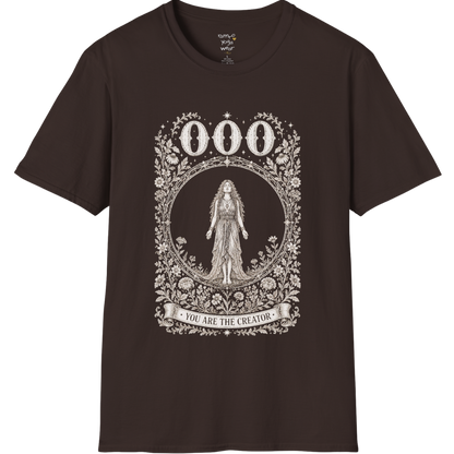000 T-Shirt with figure in empty circle design — Dark Sacred Stillness collection by Ramro Yoga Wear in Dark Chocolate