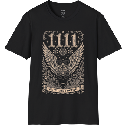 1111 angel wings sacred geometry mandala botanical engraving design — Dark Sacred Stillness collection by Ramro Yoga Wear in Black