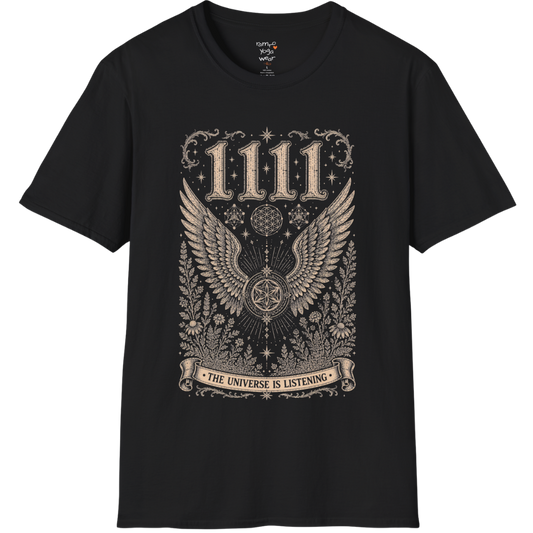 1111 angel wings sacred geometry mandala botanical engraving design — Dark Sacred Stillness collection by Ramro Yoga Wear in Black