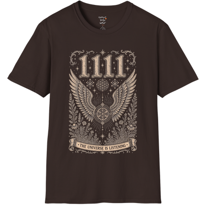1111 angel wings sacred geometry mandala botanical engraving design — Dark Sacred Stillness collection by Ramro Yoga Wear in Dark Chocolate