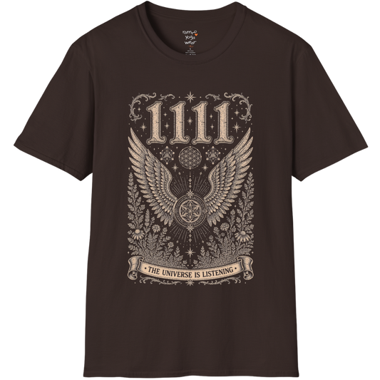 1111 angel wings sacred geometry mandala botanical engraving design — Dark Sacred Stillness collection by Ramro Yoga Wear in Dark Chocolate