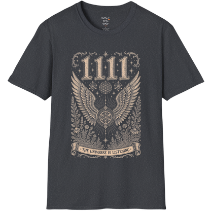 1111 angel wings sacred geometry mandala botanical engraving design — Dark Sacred Stillness collection by Ramro Yoga Wear in Dark Heather Grey