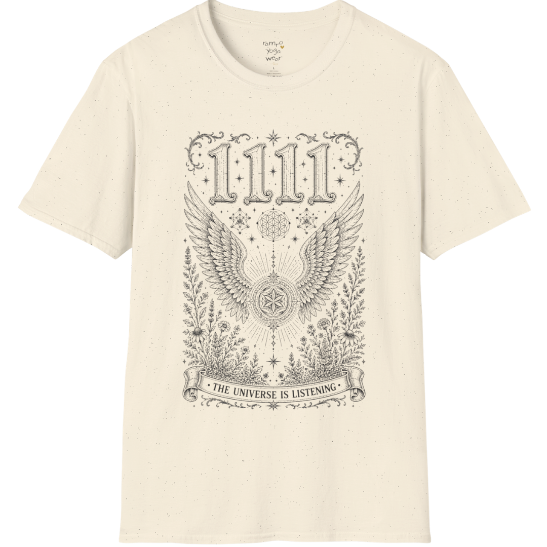 1111 angel wings sacred geometry mandala botanical engraving design — Dark Sacred Stillness collection by Ramro Yoga Wear