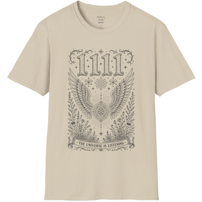 1111 angel wings sacred geometry mandala botanical engraving design — Dark Sacred Stillness collection by Ramro Yoga Wear in Sand