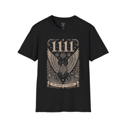 1111 angel wings sacred geometry mandala botanical engraving design — Dark Sacred Stillness collection by Ramro Yoga Wear in Black