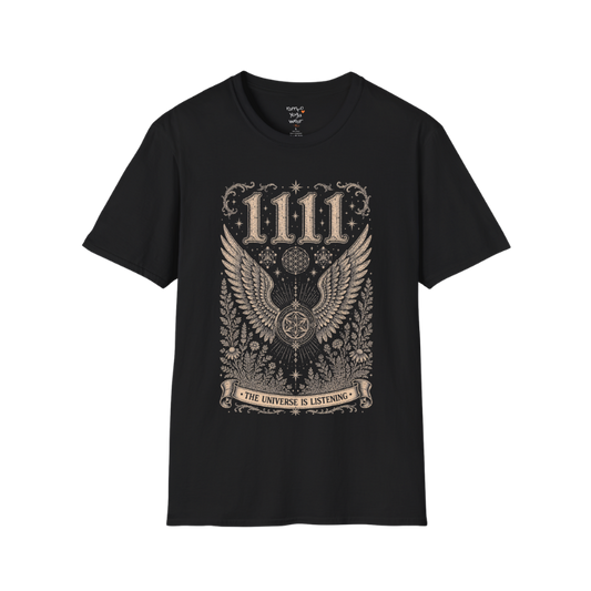 1111 angel wings sacred geometry mandala botanical engraving design — Dark Sacred Stillness collection by Ramro Yoga Wear in Black