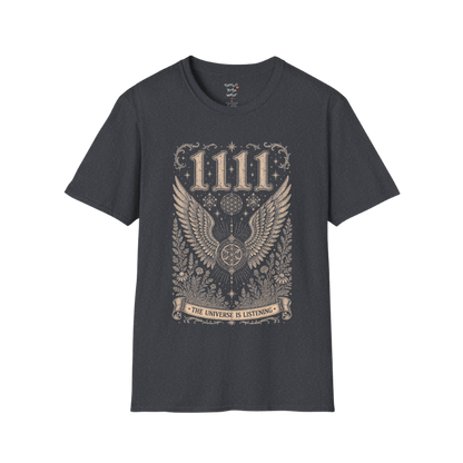 1111 angel wings sacred geometry mandala botanical engraving design — Dark Sacred Stillness collection by Ramro Yoga Wear in Dark Heather Grey
