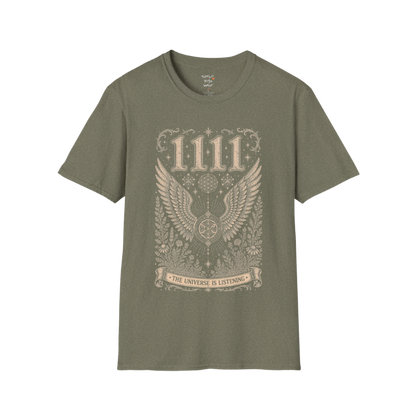 1111 angel wings sacred geometry mandala botanical engraving design — Dark Sacred Stillness collection by Ramro Yoga Wear in Heather Military Green.