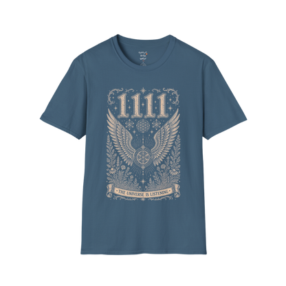 1111 angel wings sacred geometry mandala botanical engraving design — Dark Sacred Stillness collection by Ramro Yoga Wear in Indigo Blue