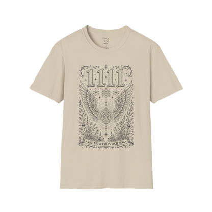 1111 angel wings sacred geometry mandala botanical engraving design — Dark Sacred Stillness collection by Ramro Yoga Wear in Sand