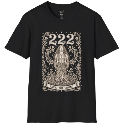 222 T-Shirt with entwined botanical vines design — Dark Sacred Stillness collection by Ramro Yoga Wear in Black