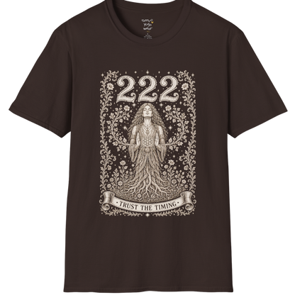 222 T-Shirt with entwined botanical vines design — Dark Sacred Stillness collection by Ramro Yoga Wear in Dark Chocolate