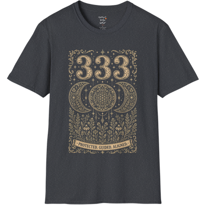 333 triple moon sacred geometry mandala botanical engraving design — Dark Sacred Stillness collection by Ramro Yoga Wear in Dark Heather Grey.