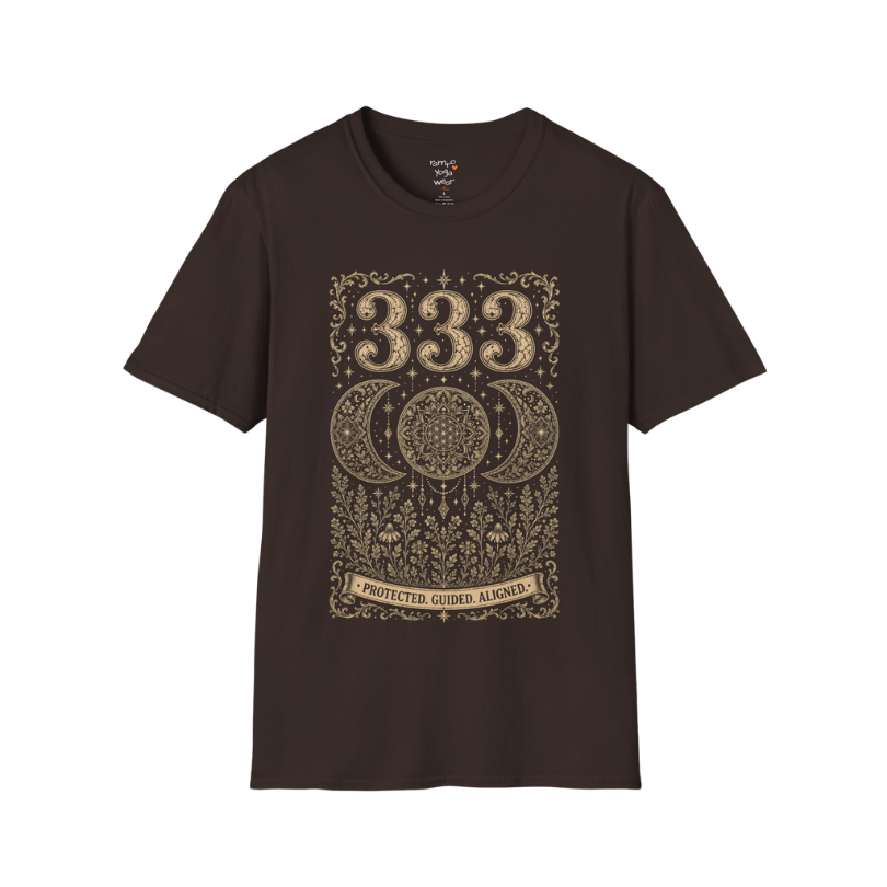 333 triple moon sacred geometry mandala botanical engraving design — Dark Sacred Stillness collection by Ramro Yoga Wear