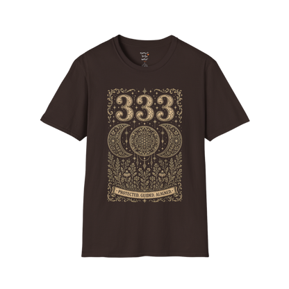 333 triple moon sacred geometry mandala botanical engraving design — Dark Sacred Stillness collection by Ramro Yoga Wear