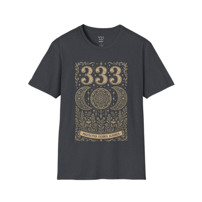333 triple moon sacred geometry mandala botanical engraving design — Dark Sacred Stillness collection by Ramro Yoga Wear in Dark Heather Grey.