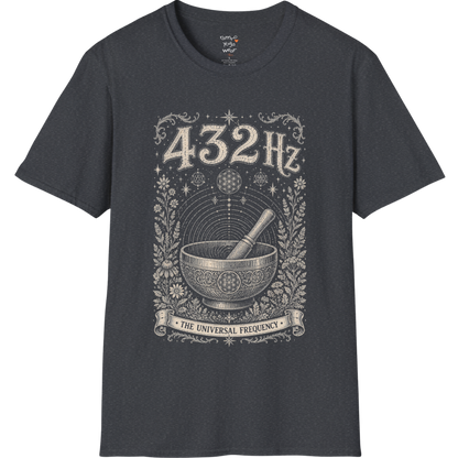 432 Hz singing bowl sound wave sacred geometry engraving design — Dark Sacred Stillness collection by Ramro Yoga Wear in Dark Heather Grey.