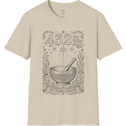 432 Hz singing bowl sound wave sacred geometry engraving design — Dark Sacred Stillness collection by Ramro Yoga Wear in Sand