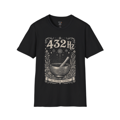 432 Hz singing bowl sound wave sacred geometry engraving design — Dark Sacred Stillness collection by Ramro Yoga Wear in black