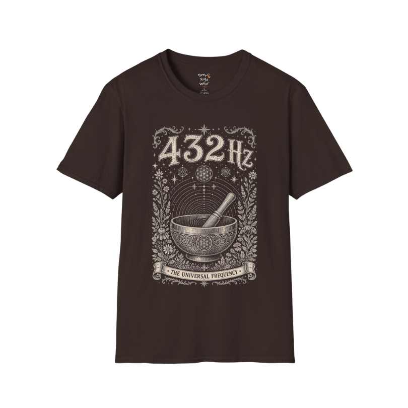 432 Hz singing bowl sound wave sacred geometry engraving design — Dark Sacred Stillness collection by Ramro Yoga Wear in Dark Chocolate.