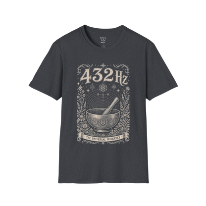 432 Hz singing bowl sound wave sacred geometry engraving design — Dark Sacred Stillness collection by Ramro Yoga Wear in Dark Heather Grey.