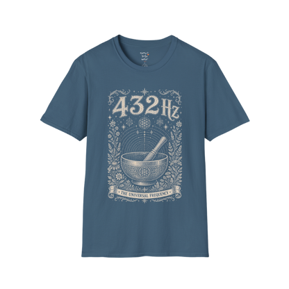 432 Hz singing bowl sound wave sacred geometry engraving design — Dark Sacred Stillness collection by Ramro Yoga Wear in Indigo Blue