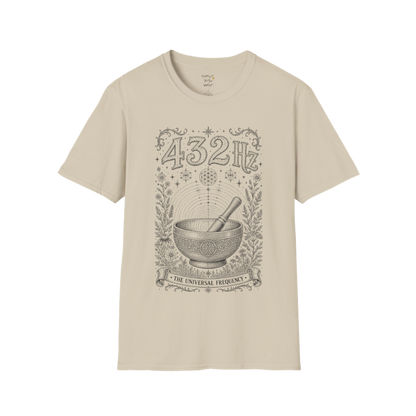 432 Hz singing bowl sound wave sacred geometry engraving design — Dark Sacred Stillness collection by Ramro Yoga Wear in Sand