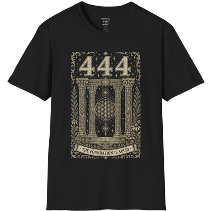 444 sacred pillars temple Flower of Life botanical engraving design — Dark Sacred Stillness collection by Ramro Yoga Wear in Black