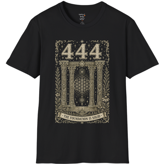444 sacred pillars temple Flower of Life botanical engraving design — Dark Sacred Stillness collection by Ramro Yoga Wear in Black