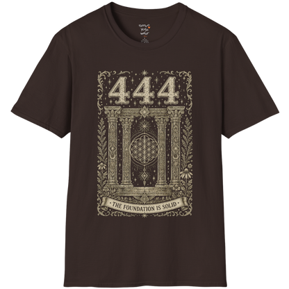 444 sacred pillars temple Flower of Life botanical engraving design — Dark Sacred Stillness collection by Ramro Yoga Wear in Dark Chocolate