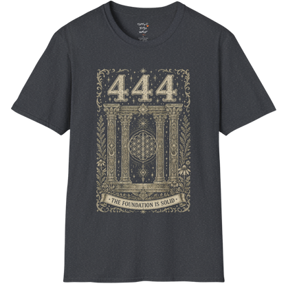 444 sacred pillars temple Flower of Life botanical engraving design — Dark Sacred Stillness collection by Ramro Yoga Wear in Dark Heather Grey