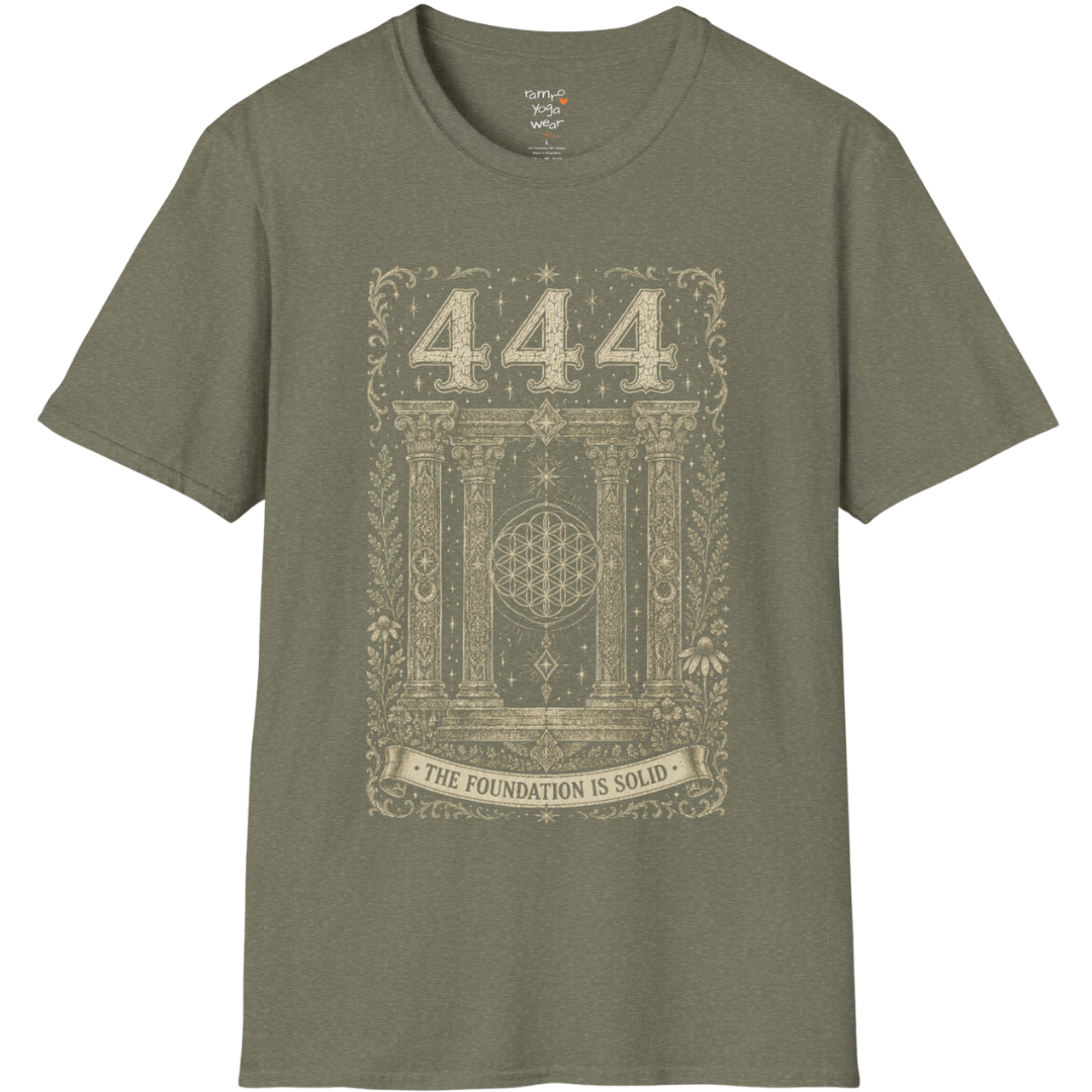 444 sacred pillars temple Flower of Life botanical engraving design — Dark Sacred Stillness collection by Ramro Yoga Wear