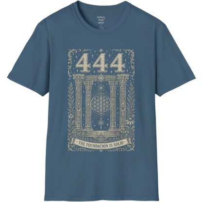 444 sacred pillars temple Flower of Life botanical engraving design — Dark Sacred Stillness collection by Ramro Yoga Wear in Indigo Blue