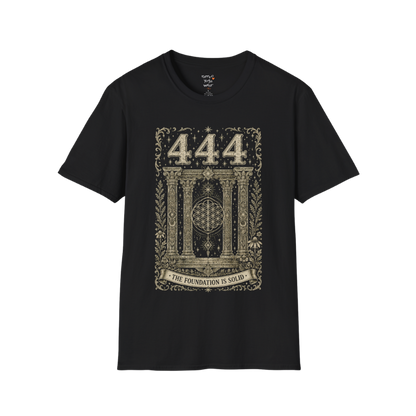 444 sacred pillars temple Flower of Life botanical engraving design — Dark Sacred Stillness collection by Ramro Yoga Wear in Black.
