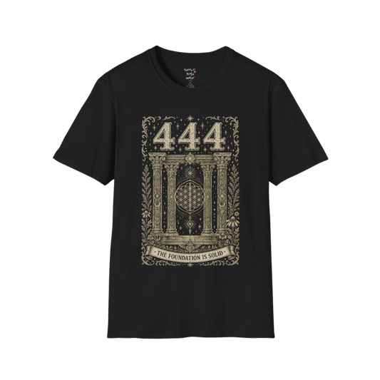 444 sacred pillars temple Flower of Life botanical engraving design — Dark Sacred Stillness collection by Ramro Yoga Wear in Black.