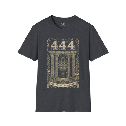 444 sacred pillars temple Flower of Life botanical engraving design — Dark Sacred Stillness collection by Ramro Yoga Wear in Dark Heather Grey