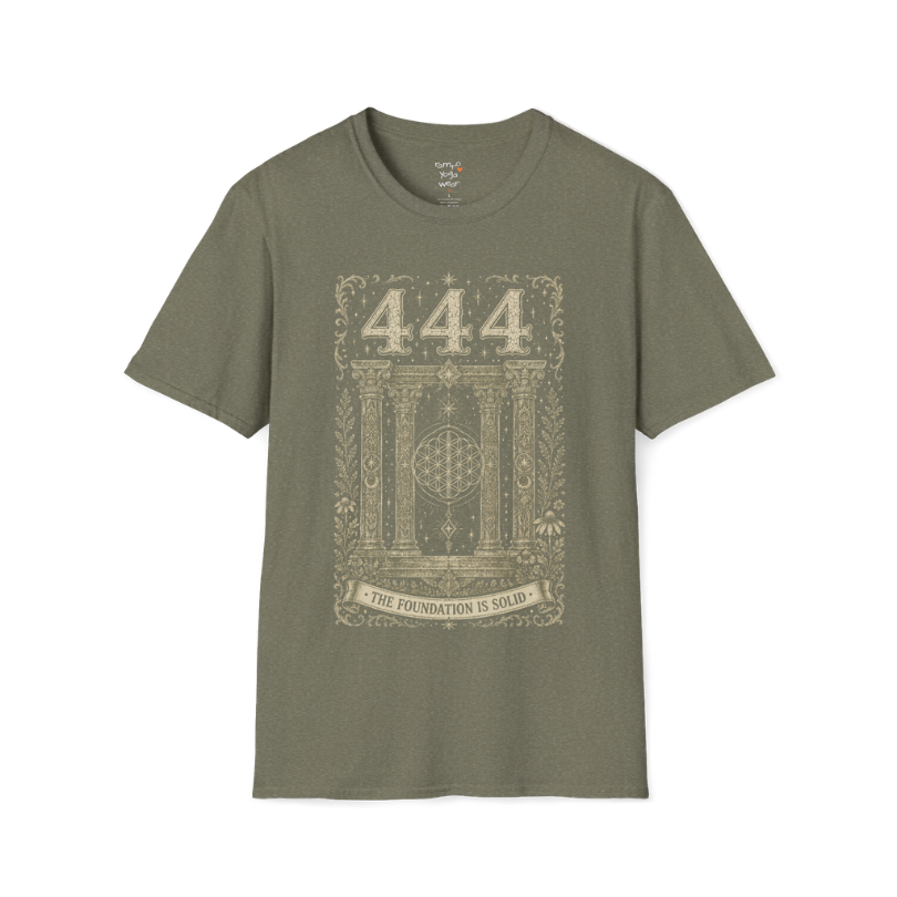 444 sacred pillars temple Flower of Life botanical engraving design — Dark Sacred Stillness collection by Ramro Yoga Wear