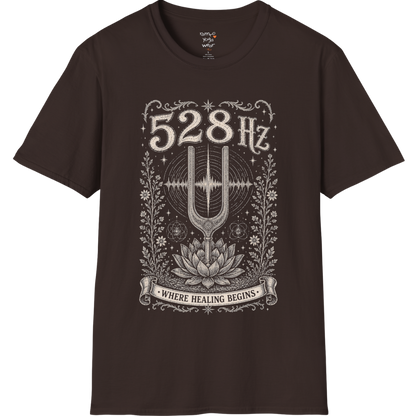 528 Hz tuning fork sound wave lotus engraving design — Dark Sacred Stillness collection by Ramro Yoga Wear in Dark Chocolate