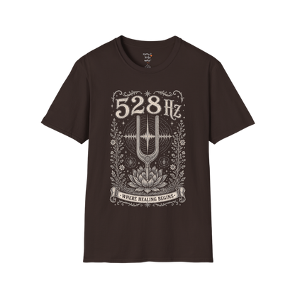 528 Hz tuning fork sound wave lotus engraving design — Dark Sacred Stillness collection by Ramro Yoga Wear in Dark Chocolate