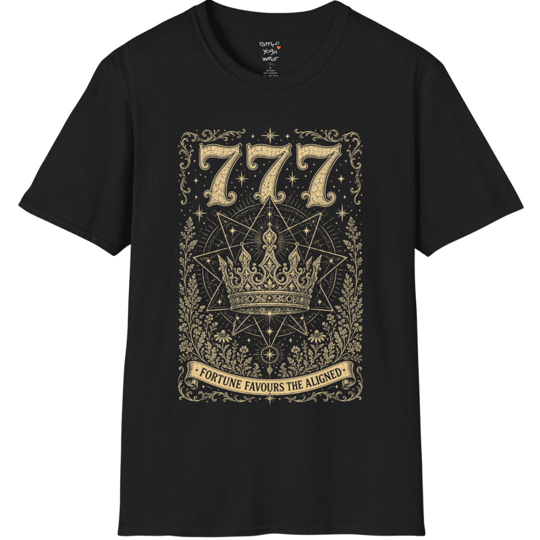 777 celestial crown sacred geometry star mandala engraving design — Dark Sacred Stillness collection by Ramro Yoga Wear in black.