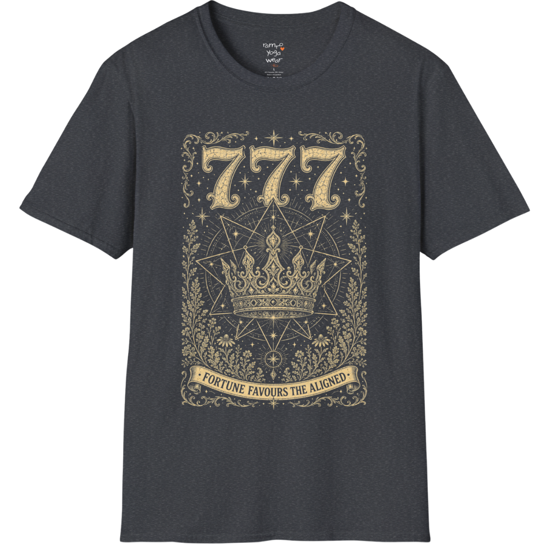 777 celestial crown sacred geometry star mandala engraving design — Dark Sacred Stillness collection by Ramro Yoga Wear in Dark Heather Grey
