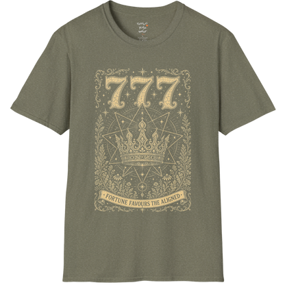 777 celestial crown sacred geometry star mandala engraving design — Dark Sacred Stillness collection by Ramro Yoga Wear in Heather Military Green.