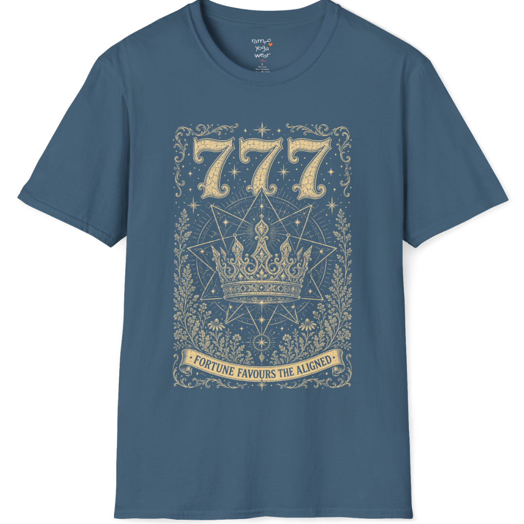 777 celestial crown sacred geometry star mandala engraving design — Dark Sacred Stillness collection by Ramro Yoga Wear in Indigo Blue