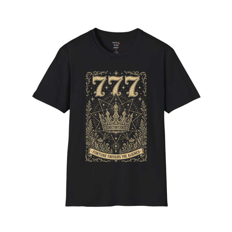777 celestial crown sacred geometry star mandala engraving design — Dark Sacred Stillness collection by Ramro Yoga Wear in black.