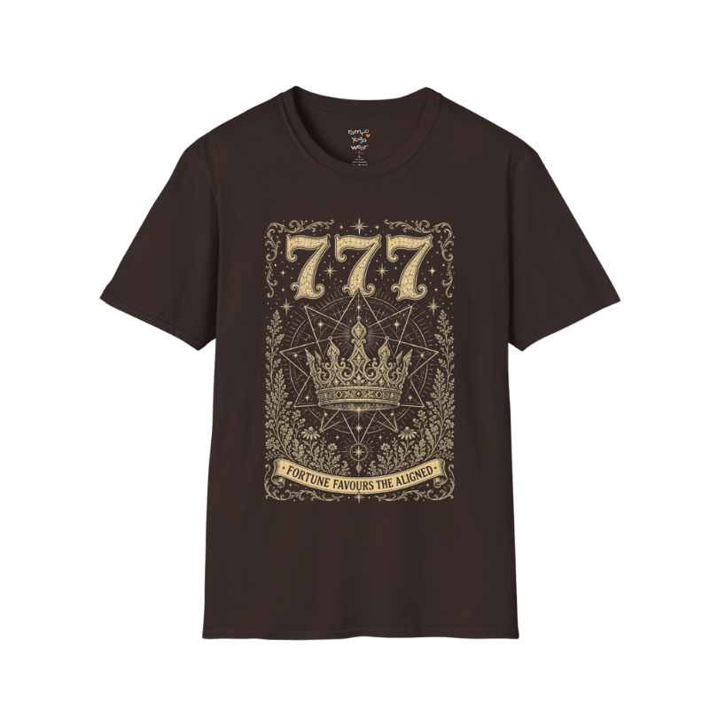 777 celestial crown sacred geometry star mandala engraving design — Dark Sacred Stillness collection by Ramro Yoga Wear in Dark Chocolate.