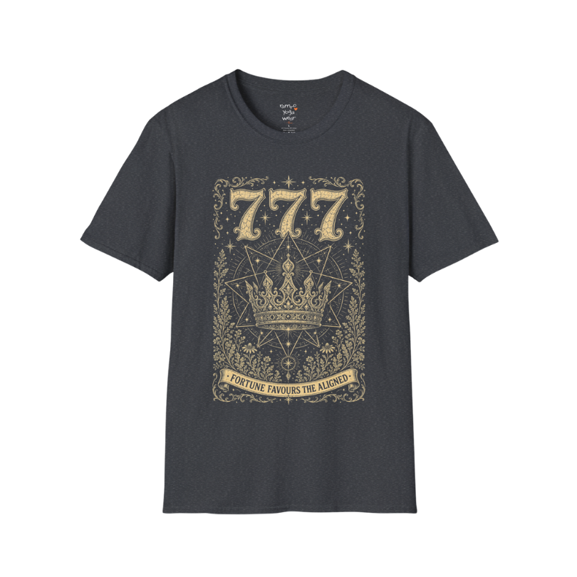 777 celestial crown sacred geometry star mandala engraving design — Dark Sacred Stillness collection by Ramro Yoga Wear in Dark Heather Grey