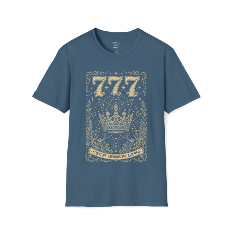 777 celestial crown sacred geometry star mandala engraving design — Dark Sacred Stillness collection by Ramro Yoga Wear in Indigo Blue