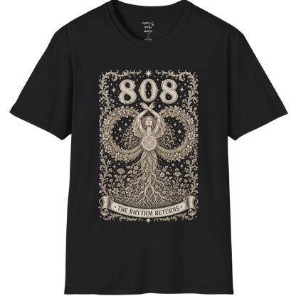 808 T-Shirt with infinity loop and sacred geometry design — Dark Sacred Stillness collection by Ramro Yoga Wear in Black