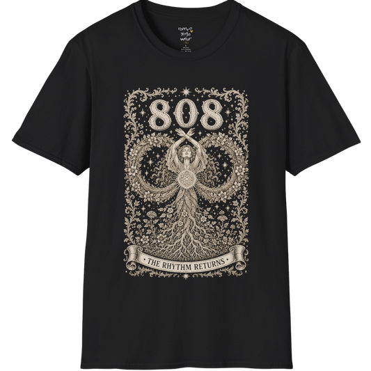 808 T-Shirt with infinity loop and sacred geometry design — Dark Sacred Stillness collection by Ramro Yoga Wear in Black