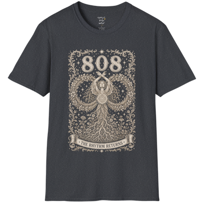 808 T-Shirt with infinity loop and sacred geometry design — Dark Sacred Stillness collection by Ramro Yoga Wear in Dark Heather Grey